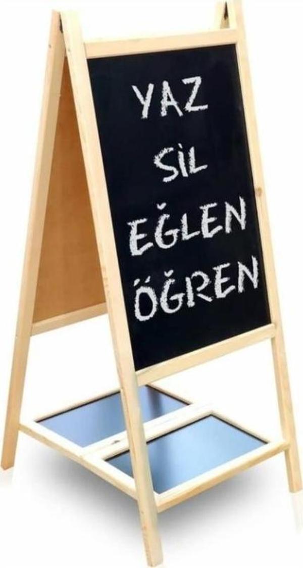 Hobi Eğitim Dünyası Kutulu Çift Taraflı Ayaklı Yazı Tahtası Ahşap / 45Cm X 105Cm / HED-243 - Image 1