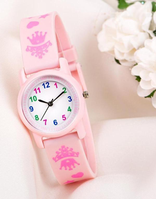 Pinkoli Çocuk Kol Saati Silikon Kordon Kız Çocuk Prenses Tacı Analog 6-13 Yaş ST-304016 - Image 1