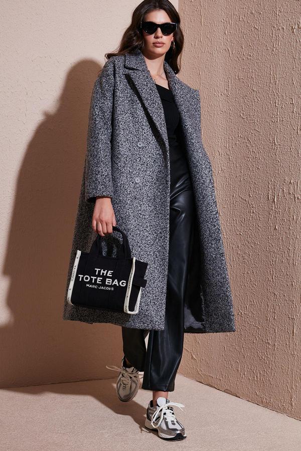 Lela Oversize Fit Mono Yaka Düğmeli Buklet Uzun Kaşe Bayan Kaban 6810236 ANTRASİT - Image 1