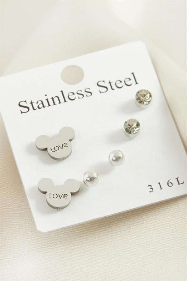 Avior Collection 6 Adet Ayıcık Taşlı Çelik Küpe - Image 1