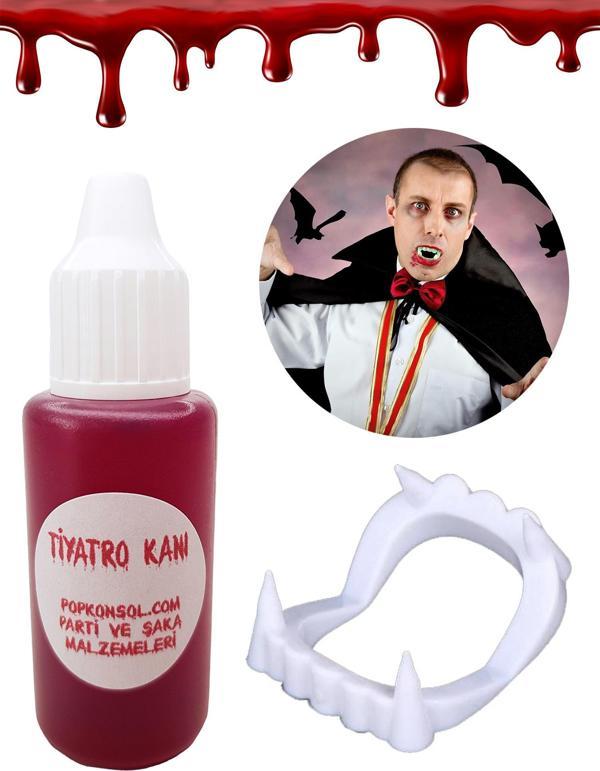 Vampir Kanı Ve Vampir Dişi Set Yapay Kan Parti Şaka Malzemesi Beyaz - Image 1