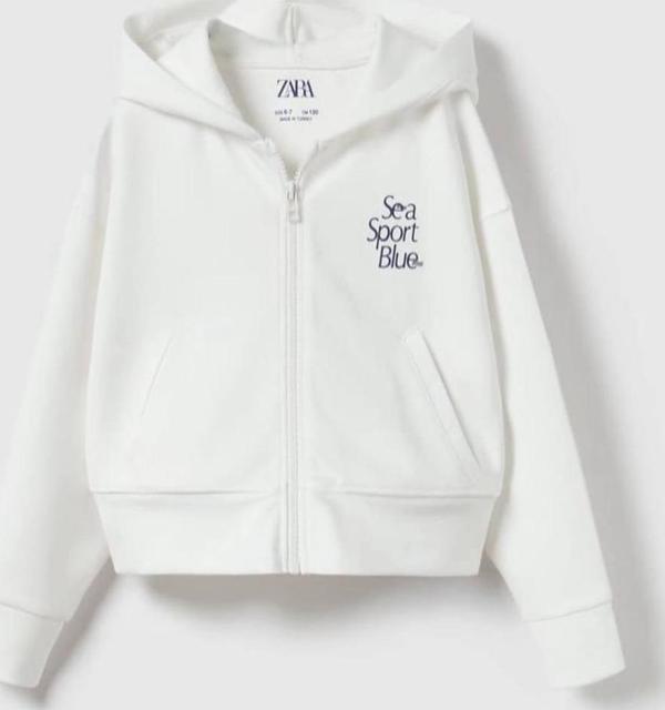 Kapüşonlu Crop Sweatshirt – Beyaz "Sea Sport Blue" Baskılı - Image 1