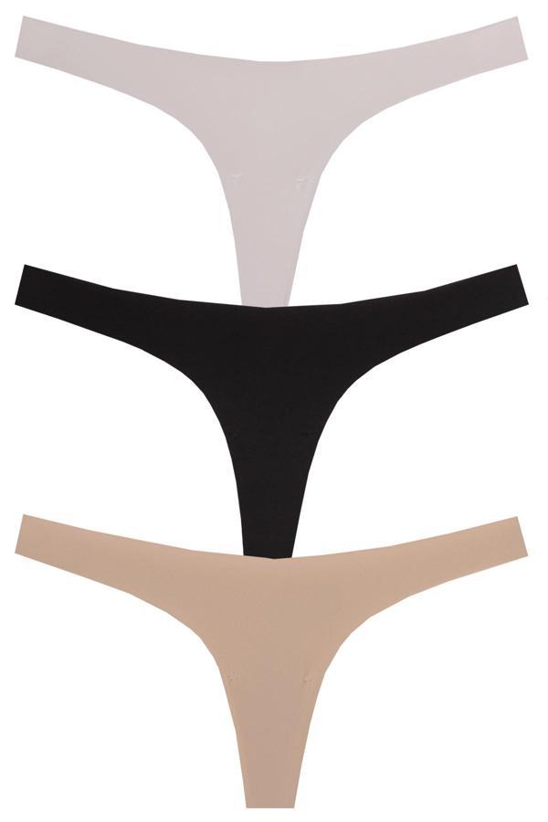 Papatya Kadın Lazer Kesim Dikişsiz Tanga Slip 3 Lü Paket Set - Image 1