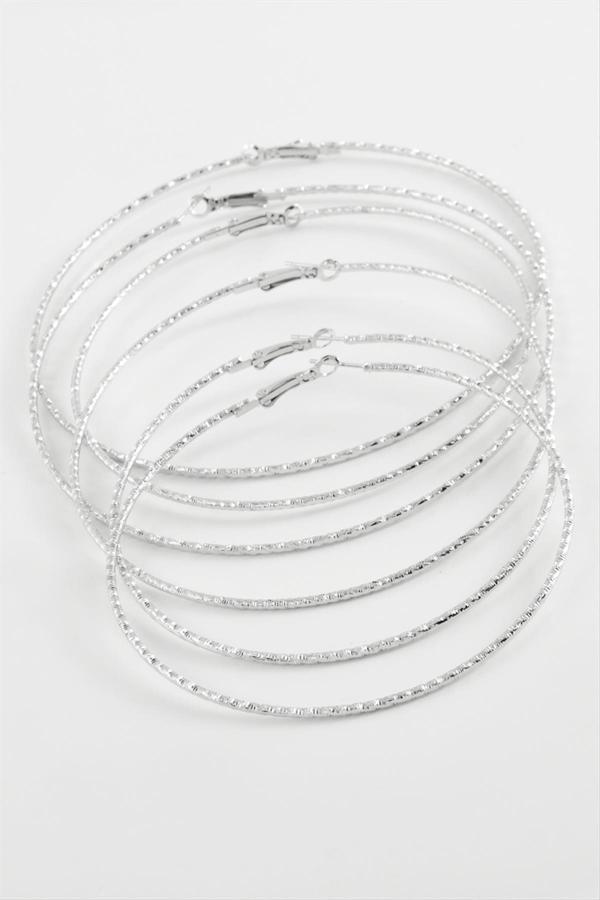 Avior Collection Çizgili Metal Halka Küpe 6 Adet - Image 1