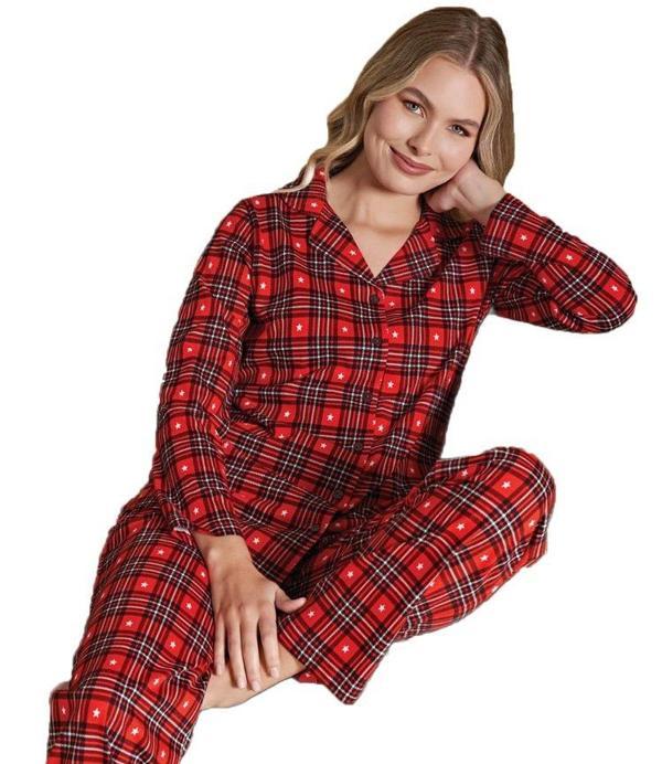 Kadın Önden Düğmeli Uzun Kollu Kışlık Ekose Pijama Takımı Chiara Bellini Rahat Ev Giyim Hediyelik - Image 1