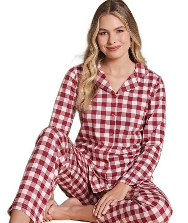 Kadın Önden Düğmeli Uzun Kollu Kışlık Pijama Takımı Elena Moretti Rahat Ev Giyim Hediyelik - Image 1