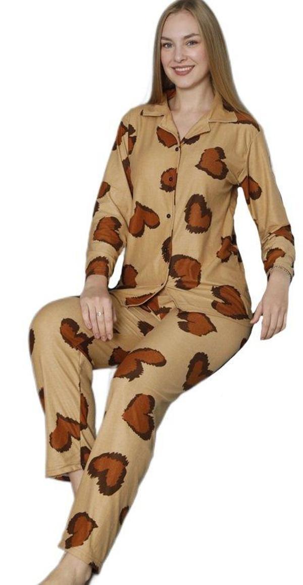 Kadın Süet Kumaş Gömlek Yaka Kışlık Pijama Takımı Bianca Lorenzi Rahat Ev Giyim Hediyelik - Image 1