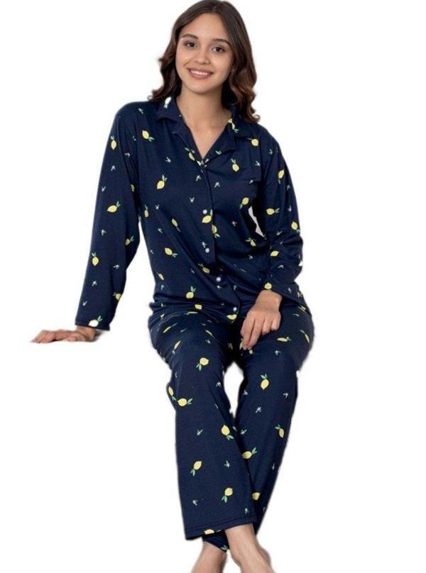 Elena Mare Tasarım Yumuşak Kumaş Gömlek Yaka Kadın Pijama Takımı Ev Giyim Hediyelik M/2XL - Image 1