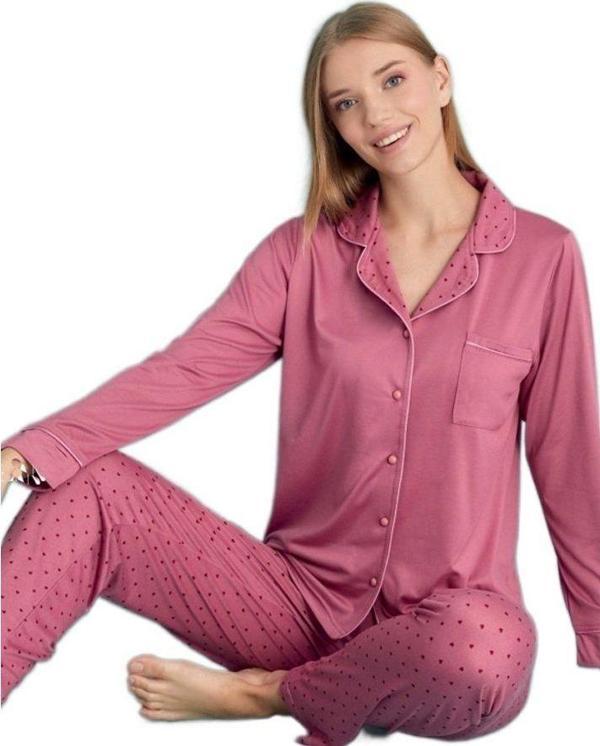 Giulia Eleganza Uzun Kol Önden Düğmeli Kadın Pijama Takımı Ev Giyim Hediyelik - Image 1