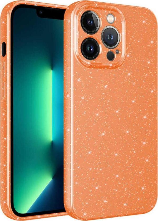 Cepmarketin İphone 13 Pro Uyumlu Kamera Korumalı Simli Lüks Csk Zore Koton Kılıf-Turuncu - Image 1