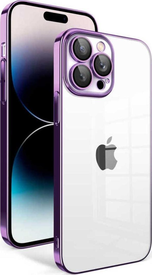 Kılıftech İphone 14 Pro Uyumlu Kamera Korumalı Renkli Çerçeveli Zore Garaj Kılıf-Koyu Mor - Image 1