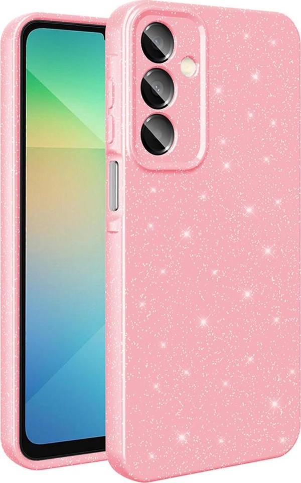 Ardemix Galaxy A16 Kılıf Kamera Korumalı Simli Lüks Tkdr Koton Kapak - Açık Pembe - Image 1