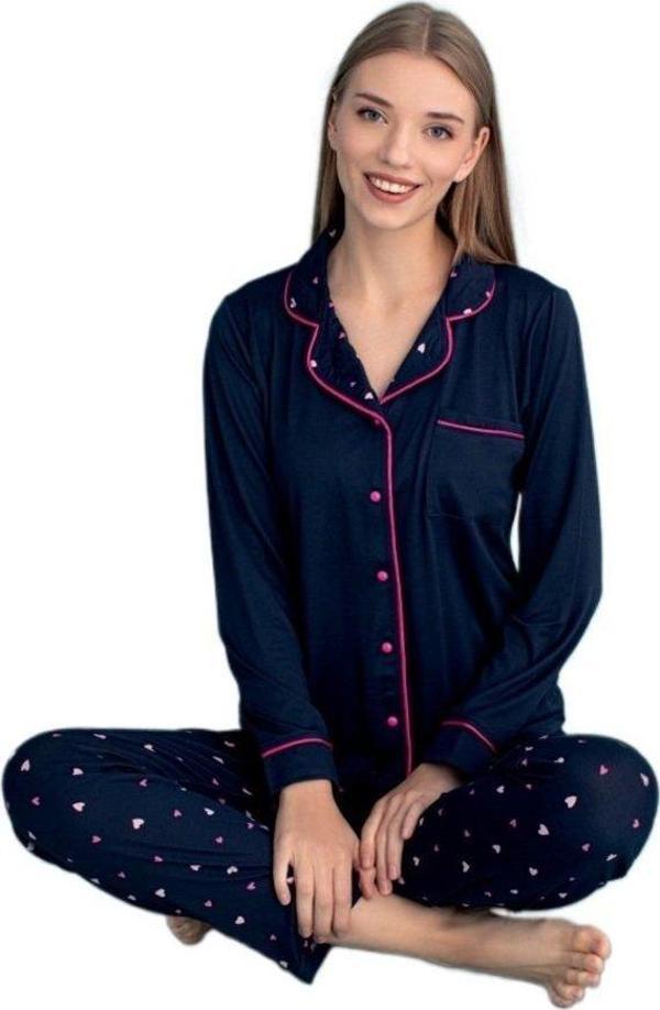 Sofia Notte Tasarım Uzun Kollu Düğmeli Kadın Pijama Takımı Ev Giyim Hediyelik - Image 1