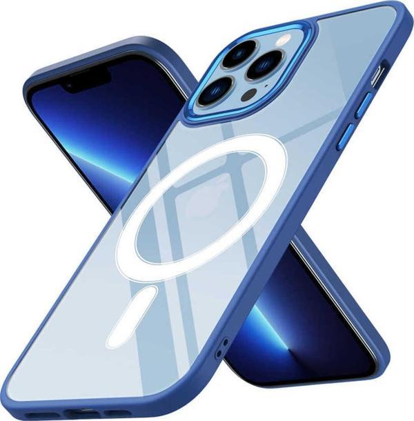 Lumena İphone 12 Pro Max Uyumlu Wireless Şarj Özellikli Zore Krom Magsafe Silikon Kılıf-Lacivert - Image 1