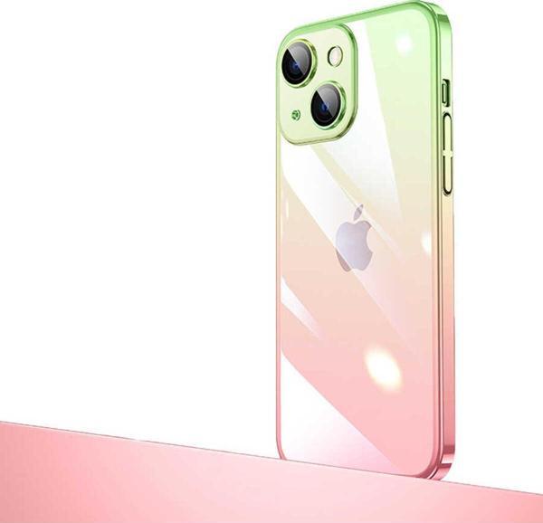 Wiku Bilişim İphone 14 Plus Uyumlu Parlak Renk Geçişli Kamera Korumalı Zore Senkron Kapak-Pembe-Yeşil - Image 1