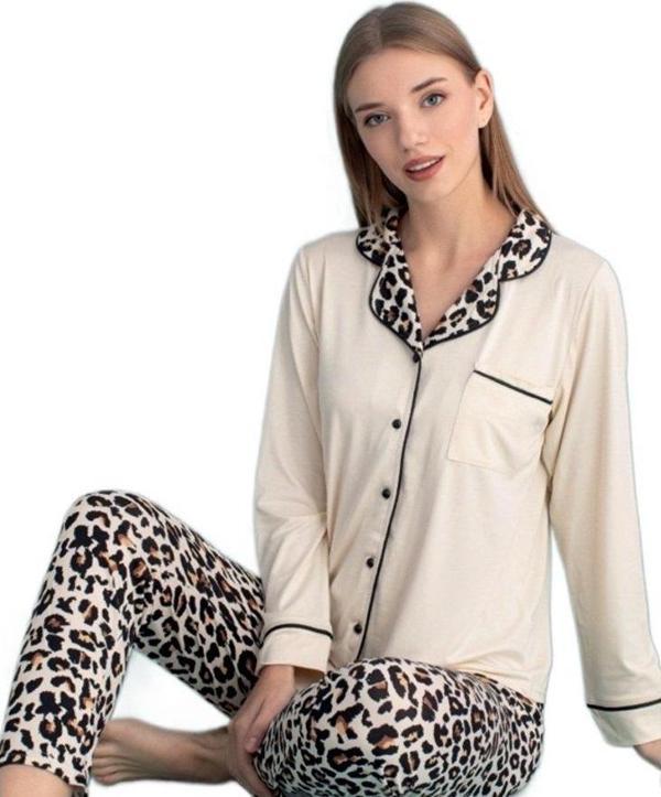 Bella Casa Tasarım Uzun Kollu Önden Düğmeli Kadın Pijama Takımı Ev Giyim Hediyelik  - Image 1