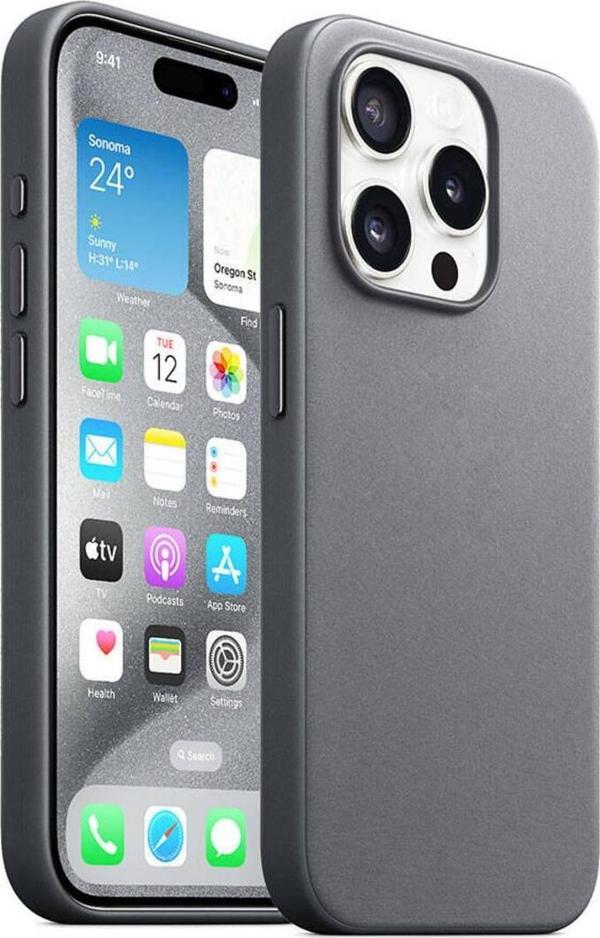 Szr Store İphone 15 Pro Uyumlu Zore Magsafe Şarj Özellikli Mikro Fiber Optimal Kılıf-Gri - Image 1