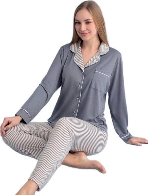 Gabriella Uzun Kollu Düğmeli Kadın Pijama Takımı Ev Giyim Hediyelik - Image 1