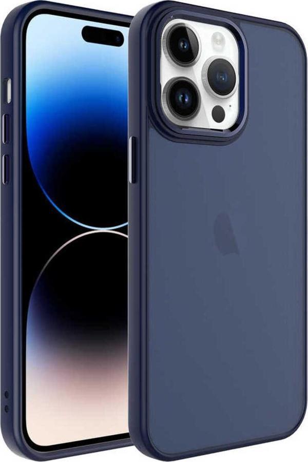 Safa İphone 14 Pro Max Uyumlu Buzlu Sert Pc Zore May Kılıf-Lacivert - Image 1
