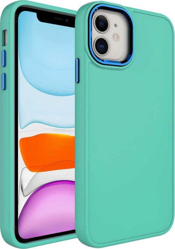 Yucca Tech İphone 11 Uyumlu Metal Çerçeve Ve Buton Tasarımlı Silikon Zore Luna Kılıf-Mavi Açık - Image 1