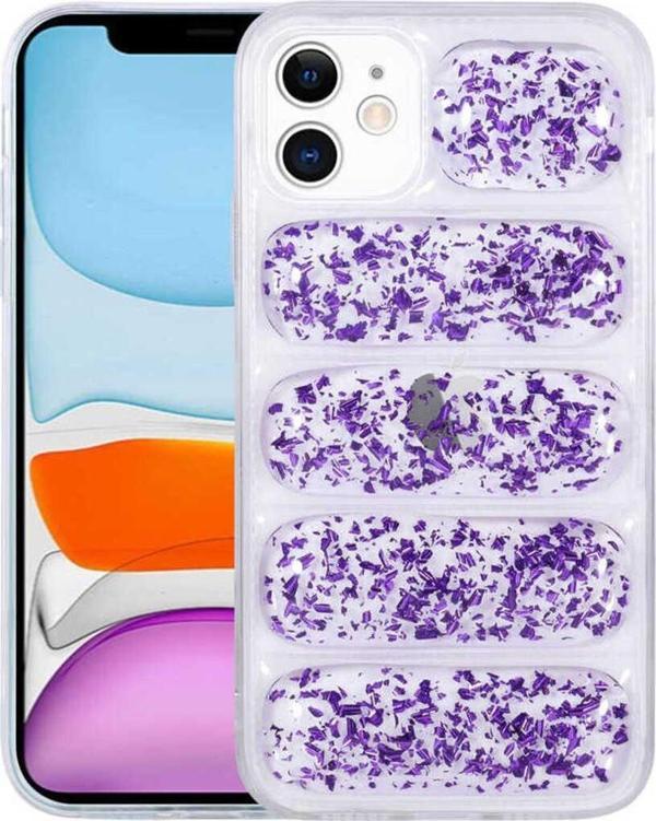 Avid Diva İphone 12 Uyumlu Kamera Korumalı Simli Aihttg'Li Zore Dalga Kılıf-Mor - Image 1