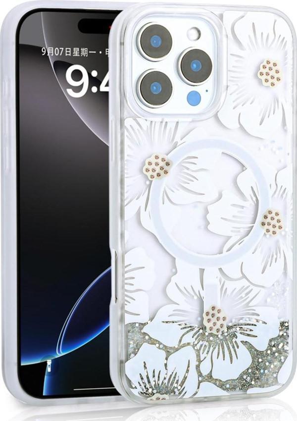 Zore İphone 15 Pro Max Kılıf Sıvılı Simli Baskılı Şeffaf Arka Yüzey Mossa Silikon Kapak - Gri - Image 1