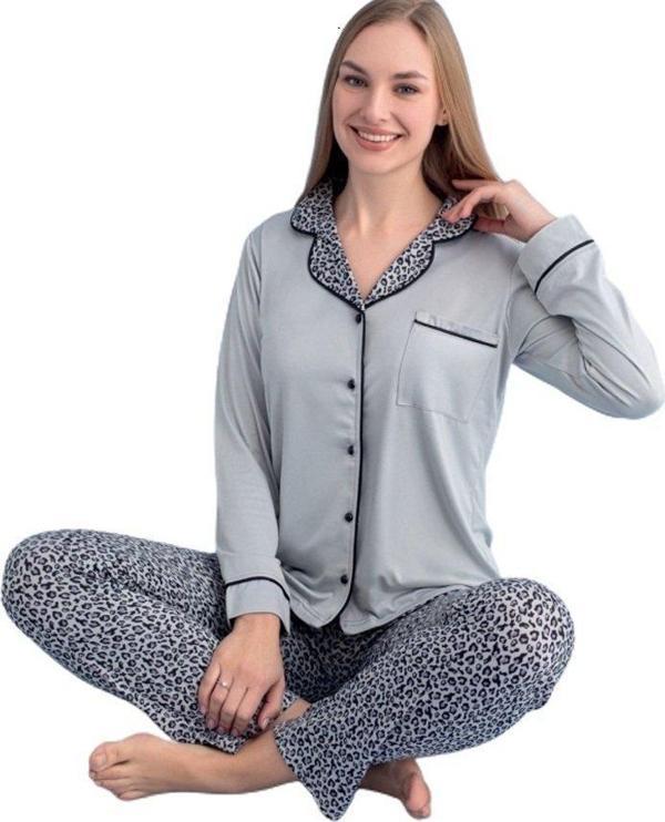Serafina Eleganza Tasarım Uzun Kol Düğmeli Kadın Pijama Takımı S/2XL Ev Giyim Hediyelik - Image 1