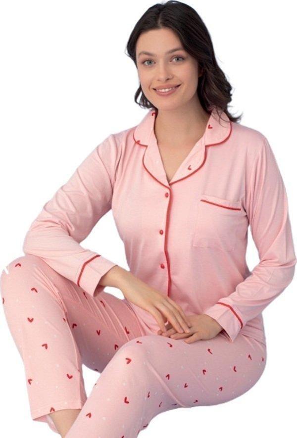 Uzun Kol Düğmeli Kadın Pijama Takımı Valentina Tasarım Ev Giyim Hediyelik - Image 1
