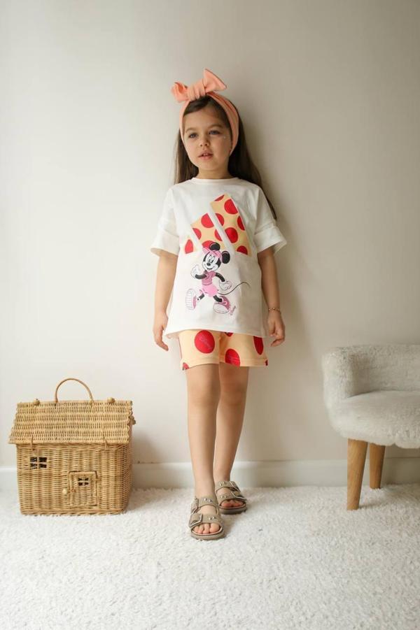 Minnie Mouse Çocuk Şortlu Takım – Kırmızı/Bej - Image 1
