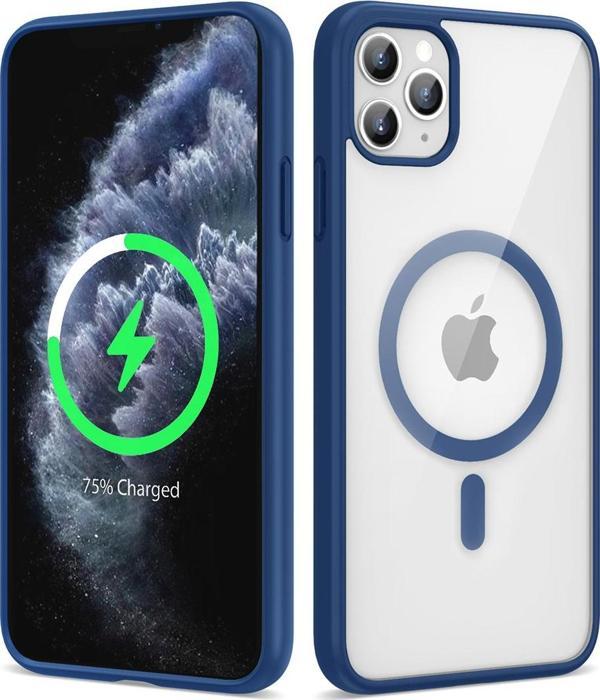 Wiku Bilişim İphone 11 Pro Uyumlu Magsafe Wireless Şarj Özellikli Silikon Zore Ege Kılıf-Mavi - Image 1