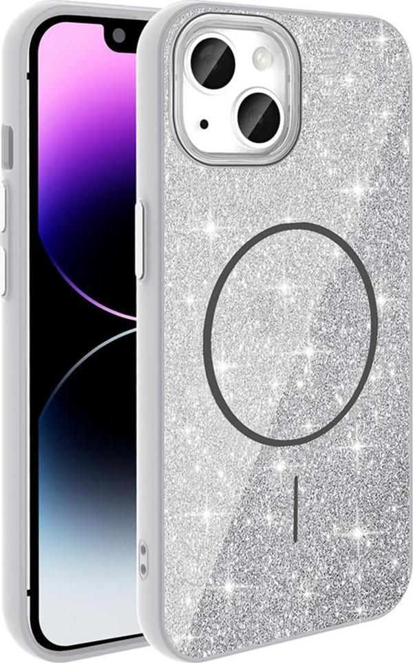 Kılıftech İphone 11 Kılıf Magsafe Şarj Özellikli Parlayan Simli Zore Okso Kapak - Beyaz - Image 1