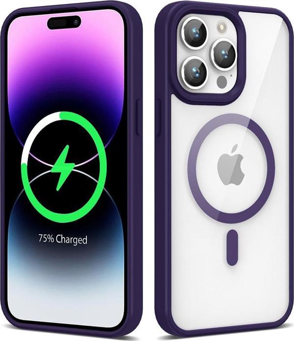 Kılıftech İphone 14 Pro Uyumlu Magsafe Wireless Şarj Özellikli Silikon Zore Ege Kılıf-Derin Mor - Image 1