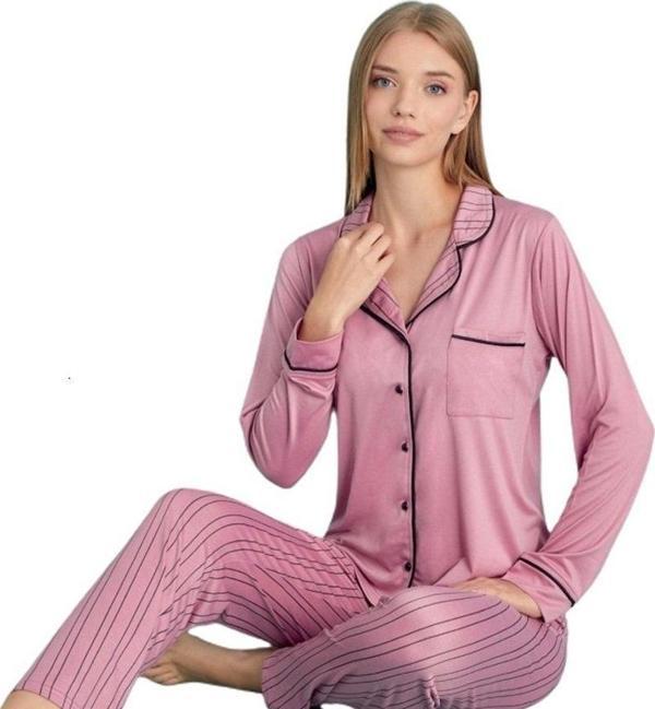 Kadın Uzun Kollu Düğmeli Pijama Takımı S/2XL Aurora Comfort Ev Giyim Hediyelik - Image 1