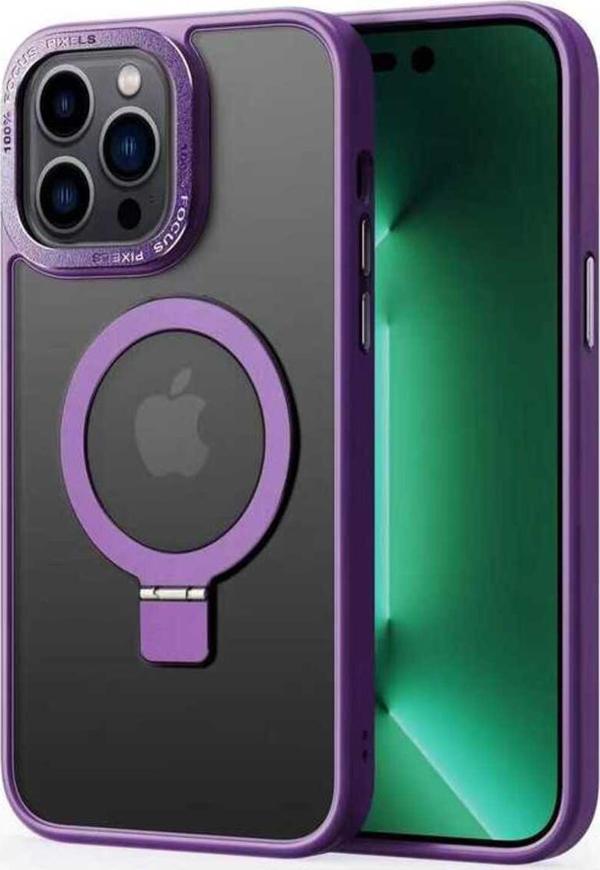 Kılıftech İphone 14 Pro Uyumlu Magsafe Wireless Şarj Özellikli Standlı Zore Ting Kılıf-Derin Mor - Image 1