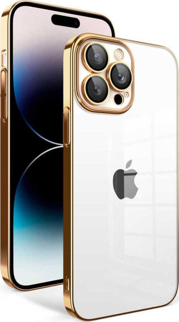Doping Digital İphone 14 Pro Uyumlu Kamera Korumalı Renkli Çerçeveli Zore Garaj Kılıf-Gold - Image 1