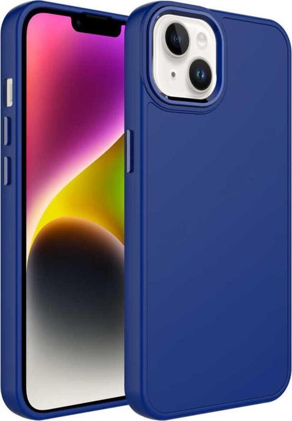 Doping Digital İphone 14 Uyumlu Metal Çerçeve Ve Buton Tasarımlı Silikon Zore Luna Kılıf-Lacivert - Image 1