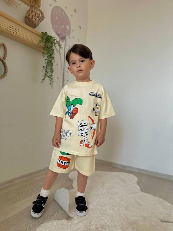 Minecraft Baskılı Erkek Çocuk Takımı (Bej) - Image 1
