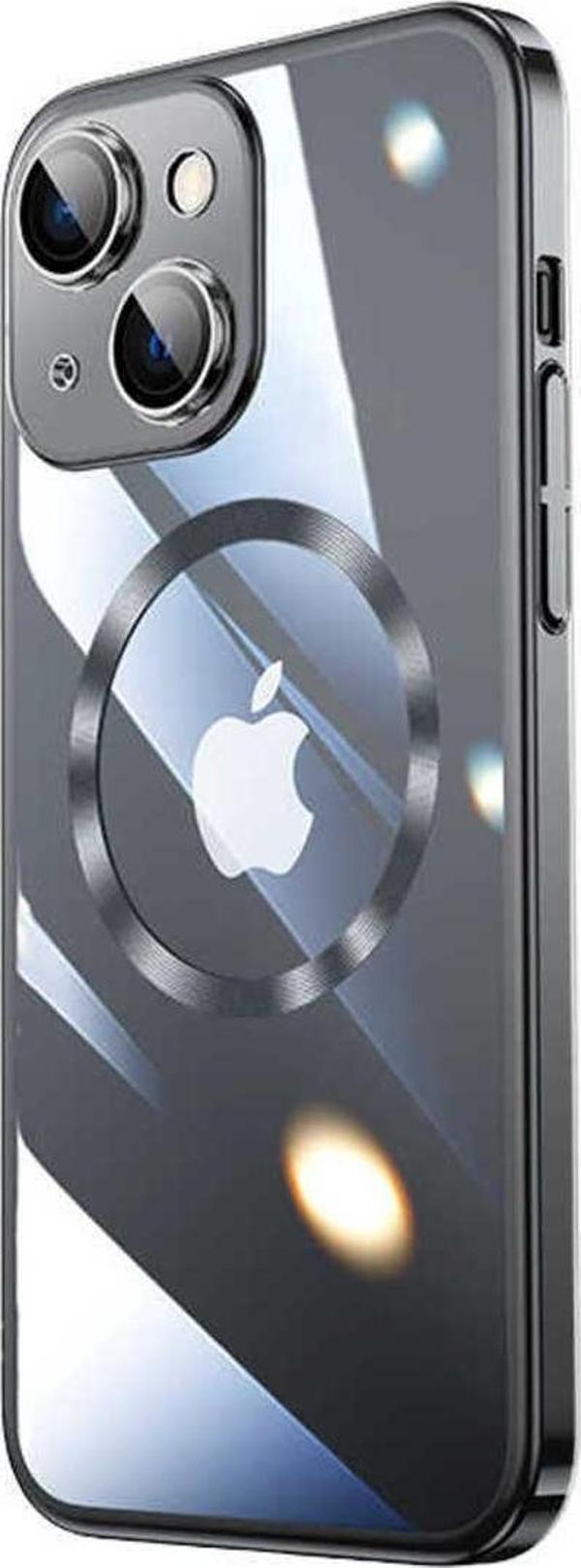 Yucca Tech İphone 14 Plus Uyumlu Wireless Şarj Özellikli Sert Pc Zore Riksos Magsafe Kılıf-Siyah - Image 1