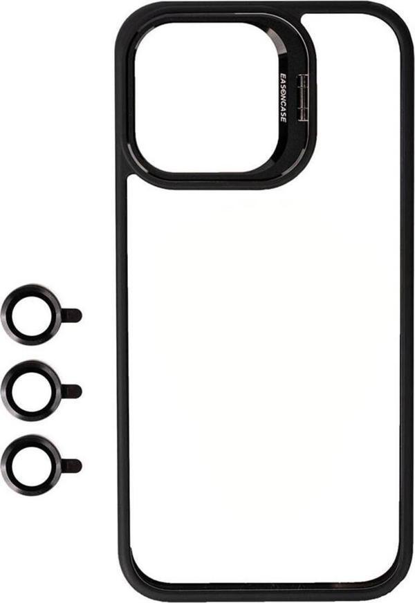 Zore İphone 15 Pro Uyumlu Kamera Lzore Korumalı Standlı Klon Lnsm-Li Kılıf-Siyah - Image 1
