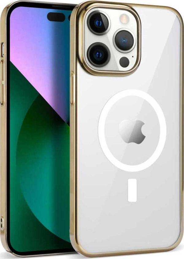 Kılıftech İphone 13 Pro Max Uyumlu Zore Wireless Şarj Özellikli Pixel Magsafe Kılıf-Gold - Image 1