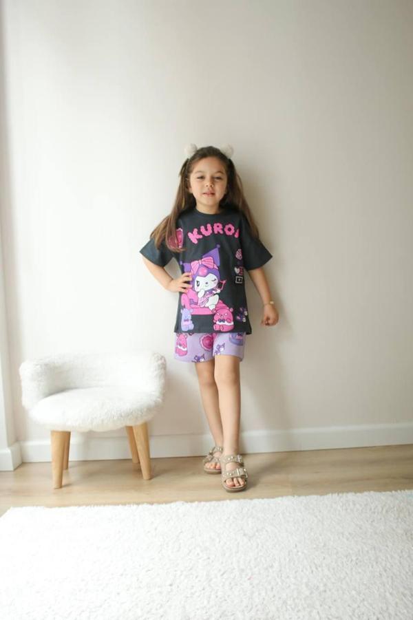 Çocuk Kuromi Takım – Siyah & Lila - Image 1