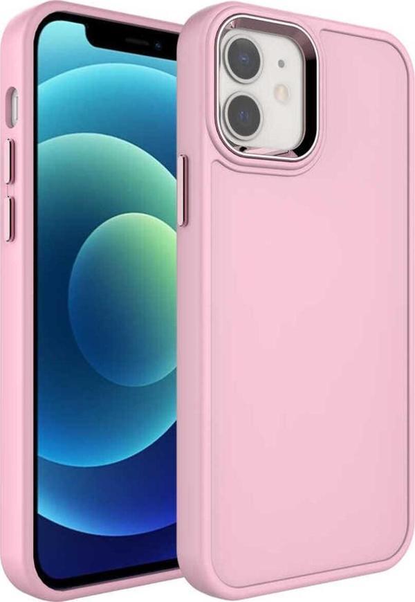 Noir318 İphone 11 Uyumlu Metal Çerçeve Ve Buton Tasarımlı Sert Adamaxaksesuar Botox Kapak - Pembe Açık - Image 1