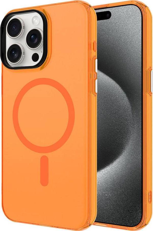 Zore İphone 15 Pro Uyumlu Magsafe Şarj Özellikli Buzlu Transparan C-Pro Sert Kılıf-Turuncu - Image 1