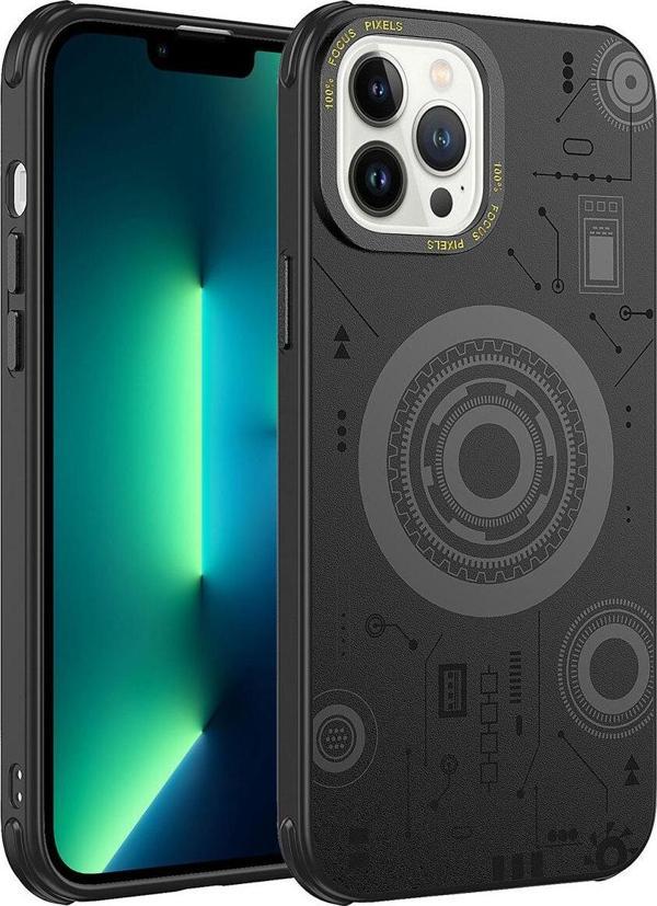 Eflink İphone 12 Pro Max Uyumlu Zore Wireless Şarj Özellikli Desenli Hot Kılıf-Siyah - Image 1