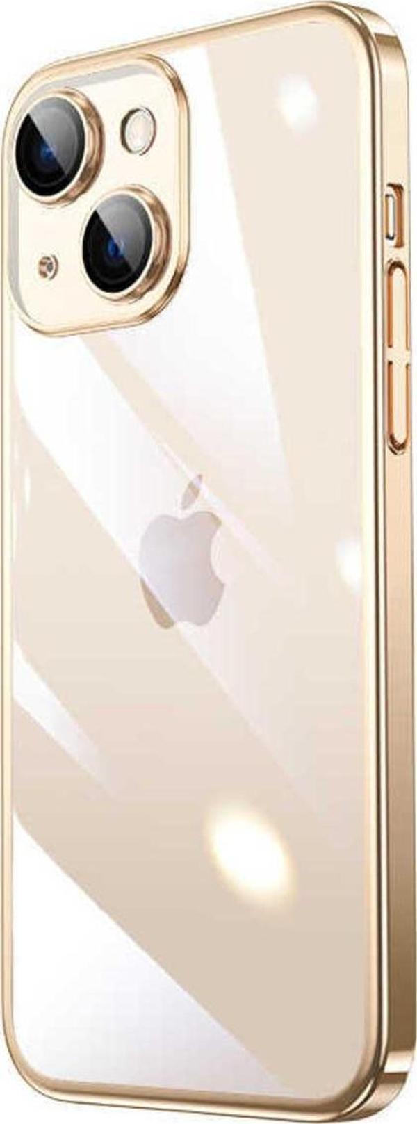 Yucca Tech İphone 13 Uyumlu Sert Pc Renkli Çerçeveli Zore Riksos Kılıf-Gold - Image 1