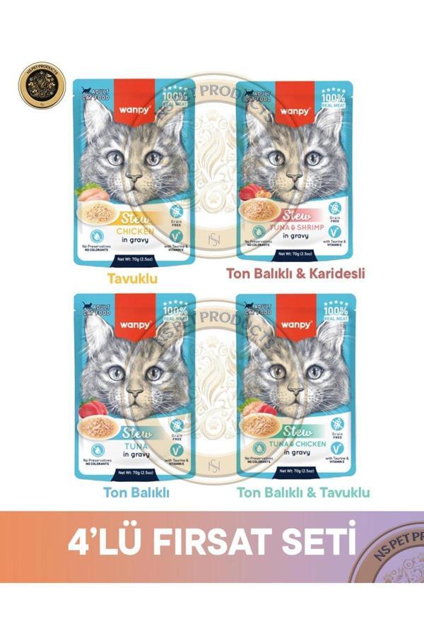 Wanpy Pouch 4Lü Avantaj Paketi Yetişkin Yaş Kedi Maması 4X70Gr - Image 1