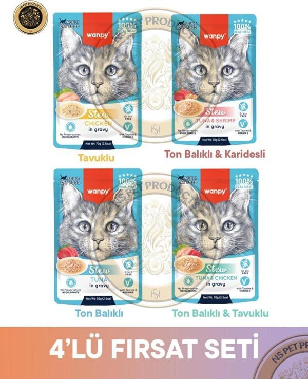 Wanpy Pouch 4Lü Avantaj Paketi Yetişkin Yaş Kedi Maması 4X70Gr - Image 1