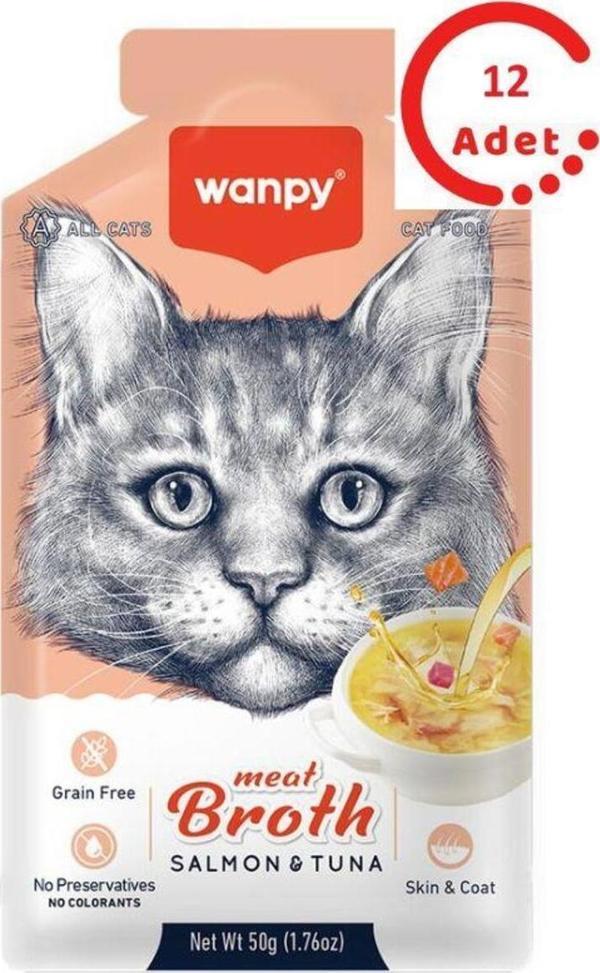 Wanpy Somonlu Ve Ton Balıklı Kedi Çorbası 50 Gr X 12 Adet - Image 1