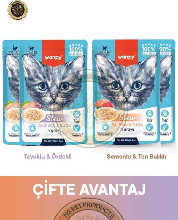 Wanpy Pouch 4Lü Avantaj Paketi Yavru Yaş Kedi Maması 4X70Gr - Image 1