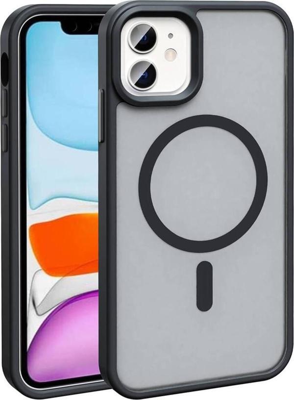 Zore İphone 11 Kılıf Magsafe Şarj Özellikli Mat Arka Yüzey Sio Kapak-Siyah - Image 1
